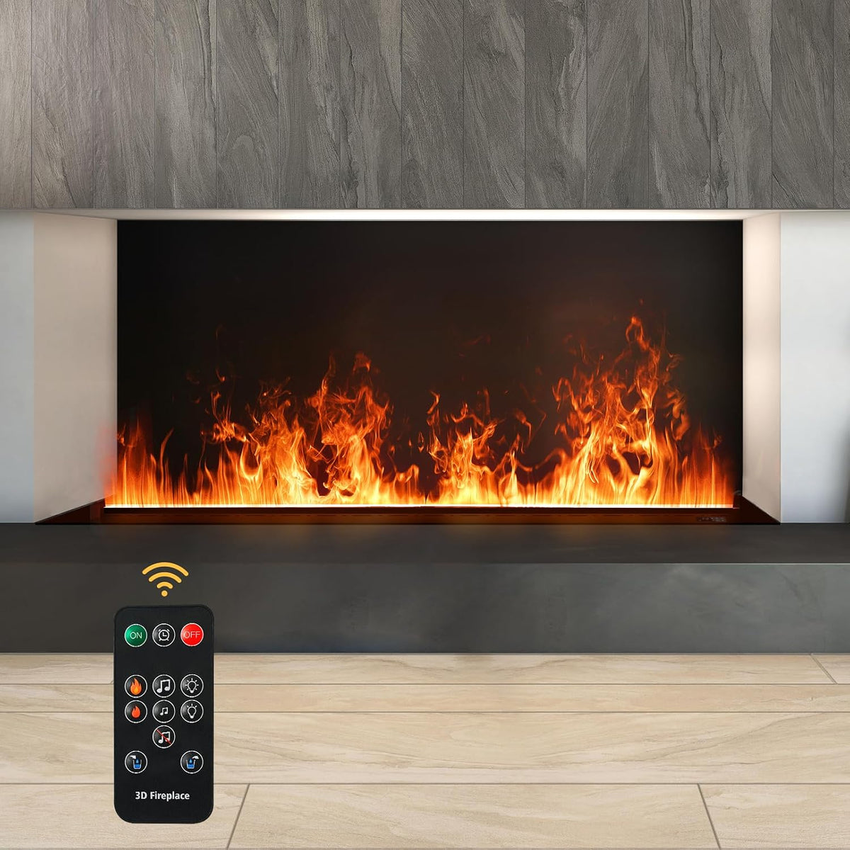 LIMERRI Elektrokamin, 80 cm, Grau, Wasserdampf-Kamin mit realistischer 3D-Nebel-Flamme, Fernbedienung, Keine Hitzeentwicklung