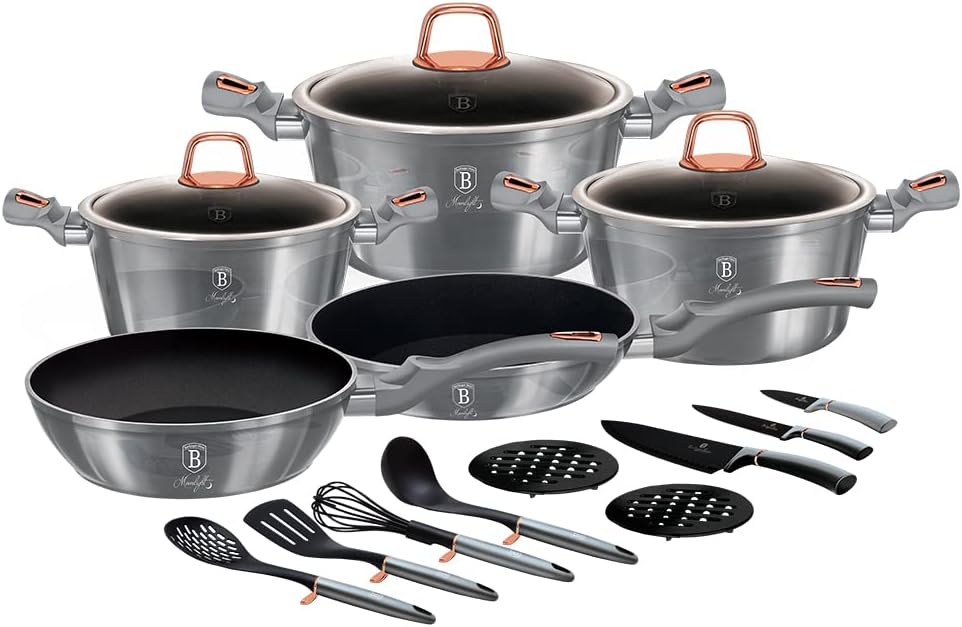 Berlinger Haus Herd, Schwarz, 17-teiliges Kochgeschirr-Set (Moonlight Collection)