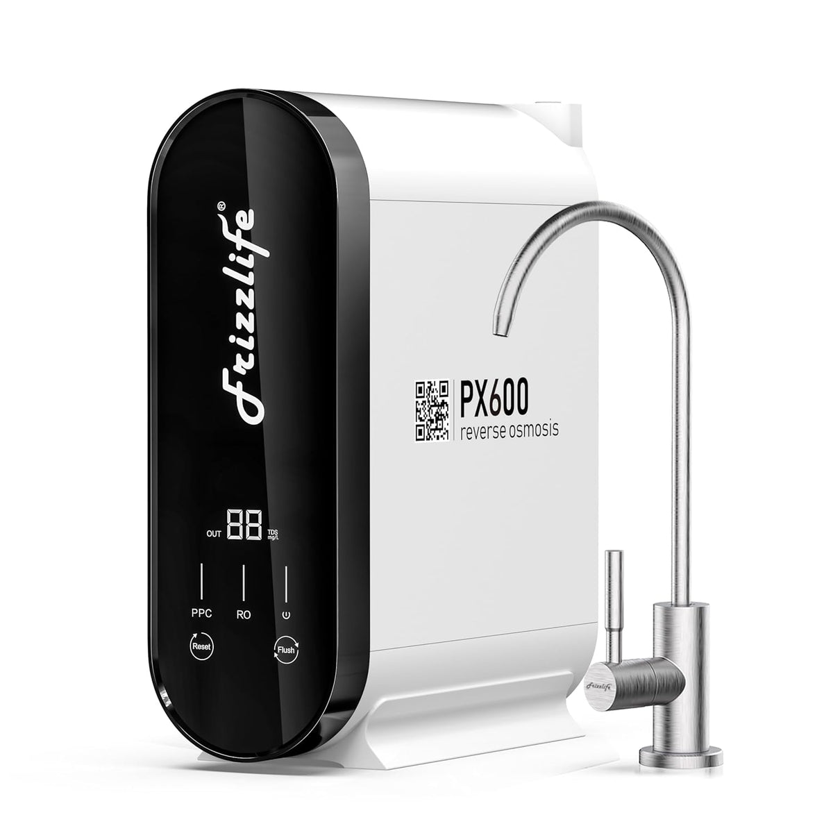 FRIZZLIFE Filtrierung für unter & über der Spüle, Grau, Umkehrosmoseanlage, 600 GPD，Entkalkungsanlage RO Untertisch Wasserfilter，2:1