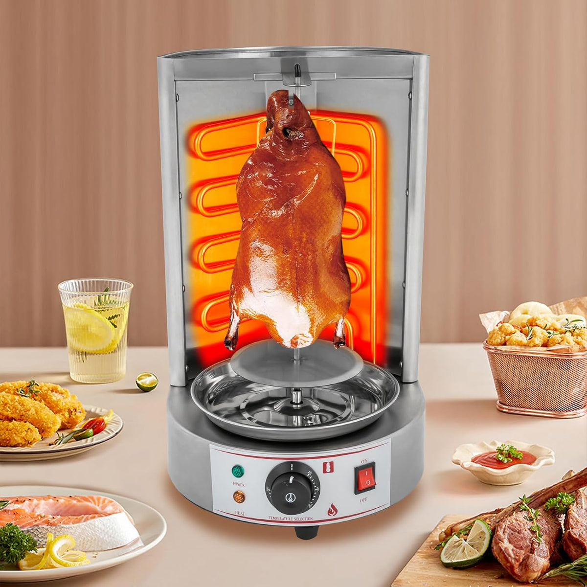 Shiyinge Elektrische Tischgrills, 2.5KW, 201 Edelstahl, Silber, CG-25D Elektrischer Vertikaler Rotisserie Grill Gas Kebab