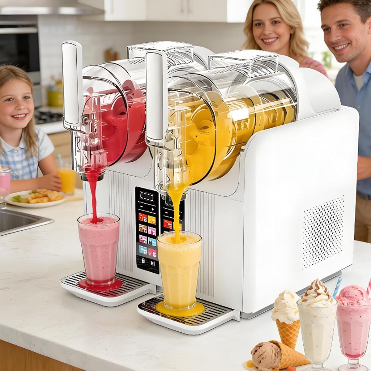 VUNHEX Eismaschine, 430 W, 2l, Weiß, Slush-Eis Und, Gewerbliches Gerät Ohne Eisbedarf Mit Doppelbehälter 2 *, 30 Minuten Zubereitungszeit