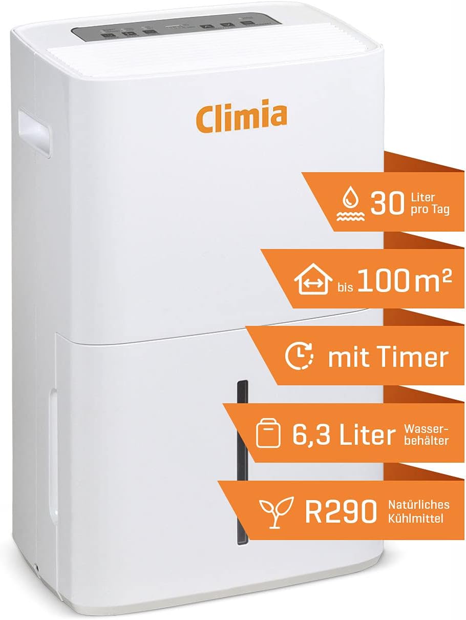 Climia Luftentfeuchter, 30 l, Weiß, CTK 240 elektrischer Bautrockner mit ökologischem Kühlmittel, (max. /Tag) geeignet für Räume bis 230 m3