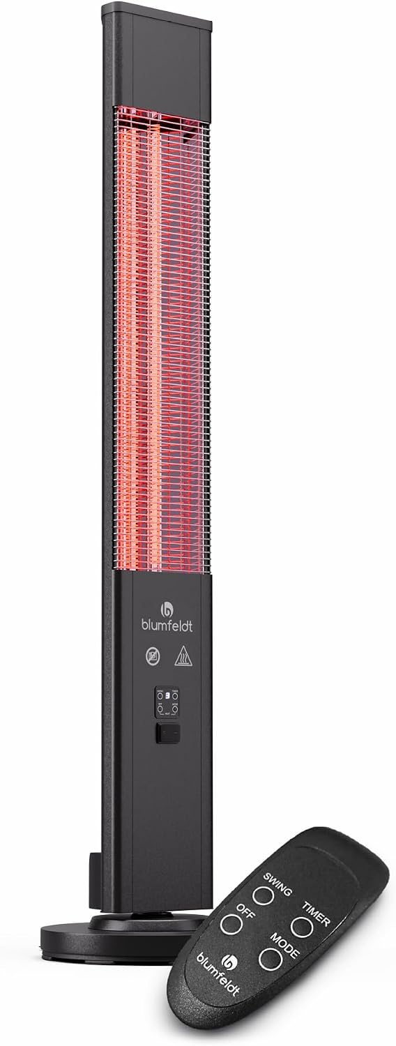 blumfeldt Pavillon, 3000 W, Schwarz, Infrarotheizung Standgerät, Elektroheizung, Indoor/Outdoor Infrarotheizung für Zuhause & Terrasse