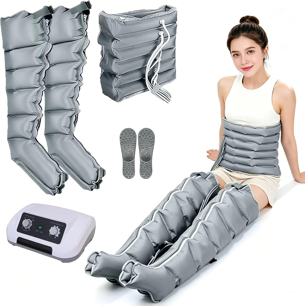 SULQING Fußmassagegeräte, Schwarz, Beinmassagegerät Leg Massager mit 6 Luftkammern, Lymphdrainage Gerät Beine bei Lipödem