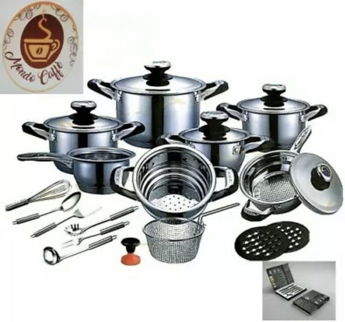 Generico Topf- & Pfannensets, Silber, A.M.C. Kochgeschirr-Set, 23-teilig, aus Edelstahl, Induktion, Antihaftbeschichtung