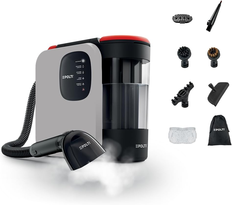 POLTI Dampfreiniger, Grau, StainOver SC20, Dampffleckenreiniger 4 in 1 zum Entfernen von Flecken, Fleckenentferner mit Vaporetto-Funktion