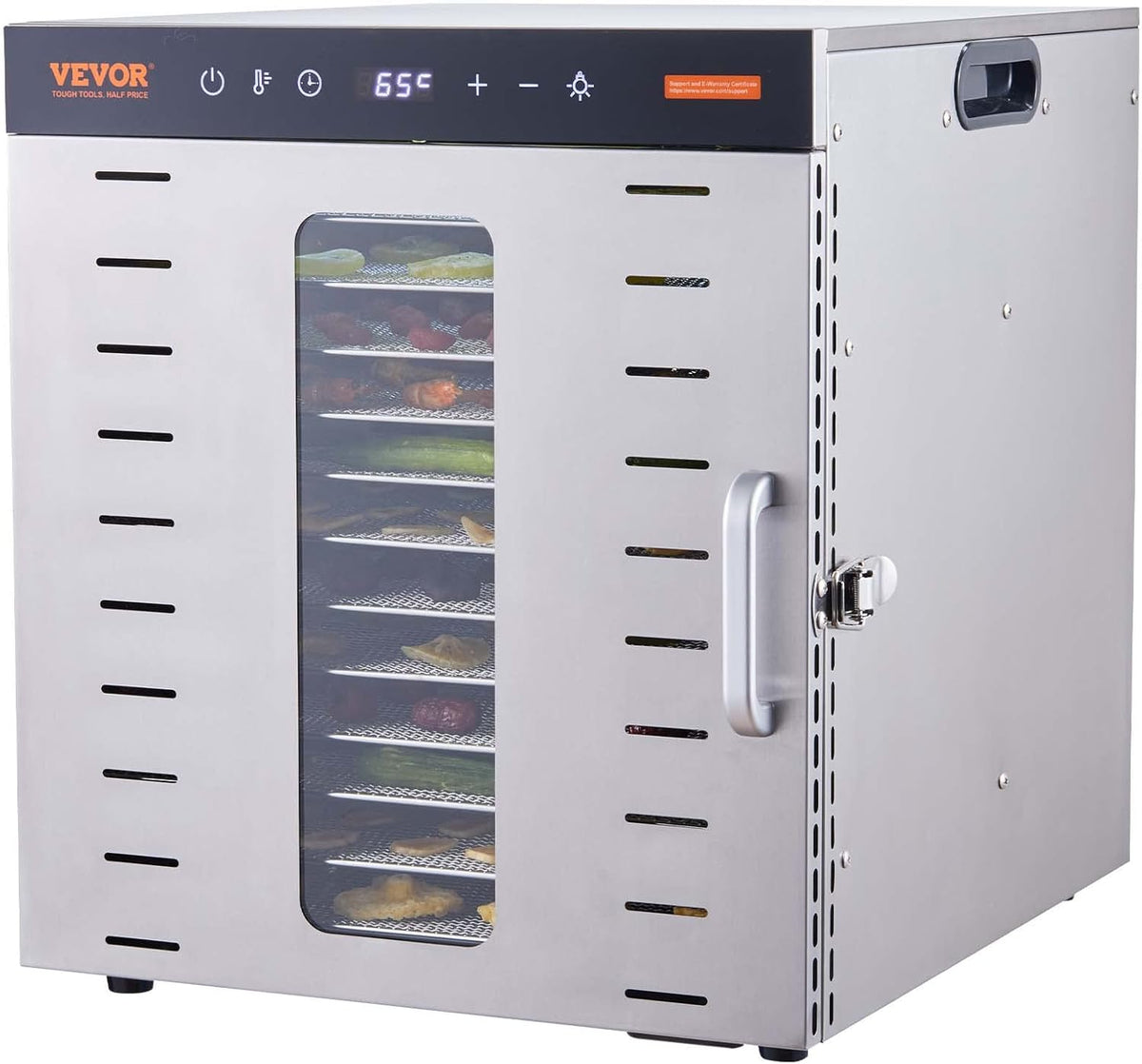 VEVOR Dörrautomaten, 1000 W, 285 mm, Silber, Dörrautomat Edelstahl, 377 x 10 Stk. Tabletts 360° Trocken, Dörrgerät
