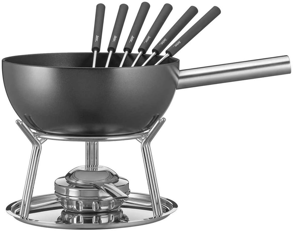 Spring Käse-Fondues, 25,6 x 27 x 38,8 cm, Silber/Schwarz, 2896606024 Alu Induction Käsefondue-Garnitur, Edelstahl