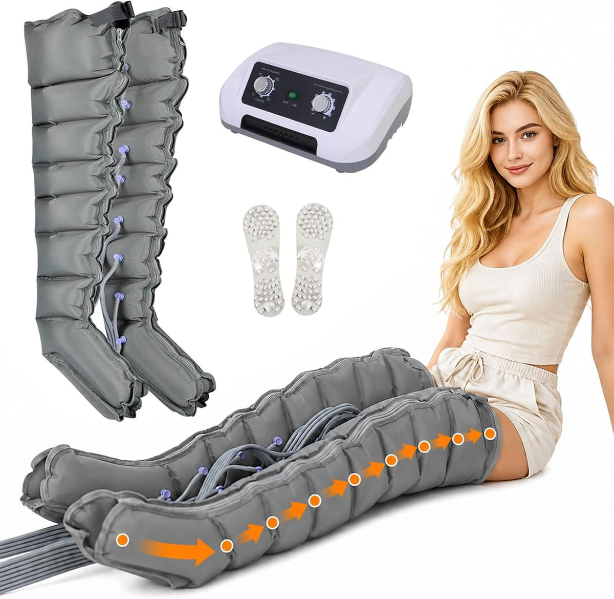 ZHNANDAMAI Fußmassagegeräte, Schwarz, Lymphdrainage Gerät für Beine, Beinmassagegerät mit 8 Luftkammern, Einstellbarer Druck 30