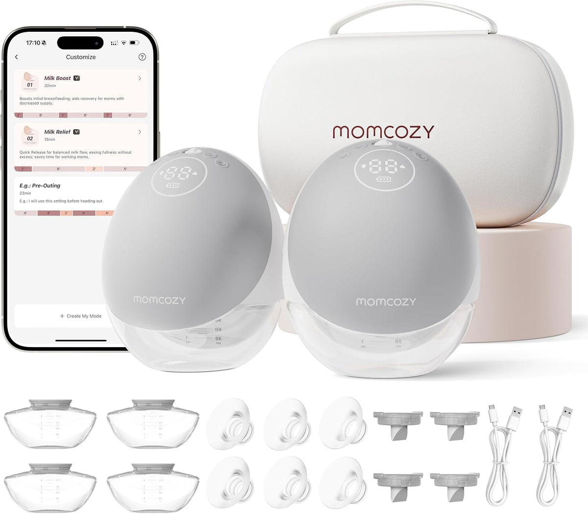 Momcozy Brustpumpen, 24 mm, Schwarz, M9 Mobile Flow Milchpumpe Elektrische handsfree 2 Pack, Freihändige, tragbare Brustpumpe mit App-Steuerung