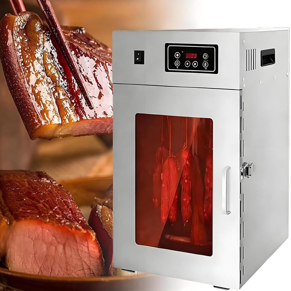 ZenSeFarin Reifeschrank, 800 W, 7.5 kg, Edelstahl, Silber, Elektrischer Trockenschrank Für Fleisch Edelstahl Mit LED