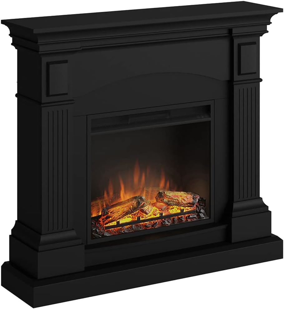TAGU Elektrokamin, Schwarz, Magna Elektrischer Kamin mit PowerFlame, Heizung und Thermostat, 7-Tage-Timer, LED-Flammeneffekt
