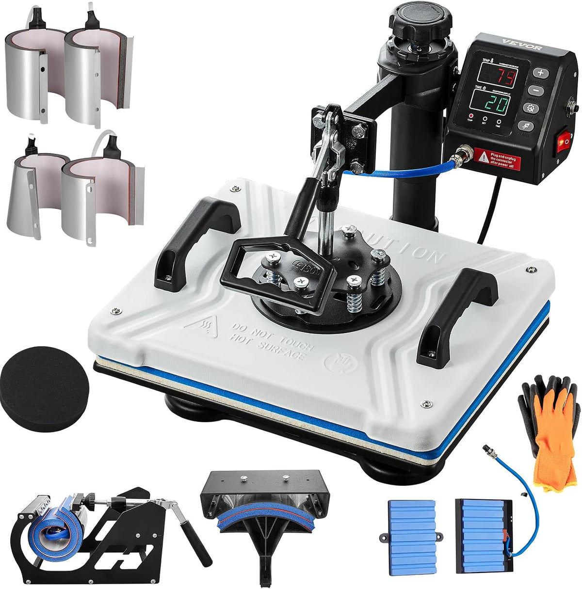 VEVOR Druckpressen, 30 x 38 cm, 1000 W, Schwarz, Heißpresse, 10 in 1, Transfersublimationsmaschine, weiße digitale LCD-Heißpresse