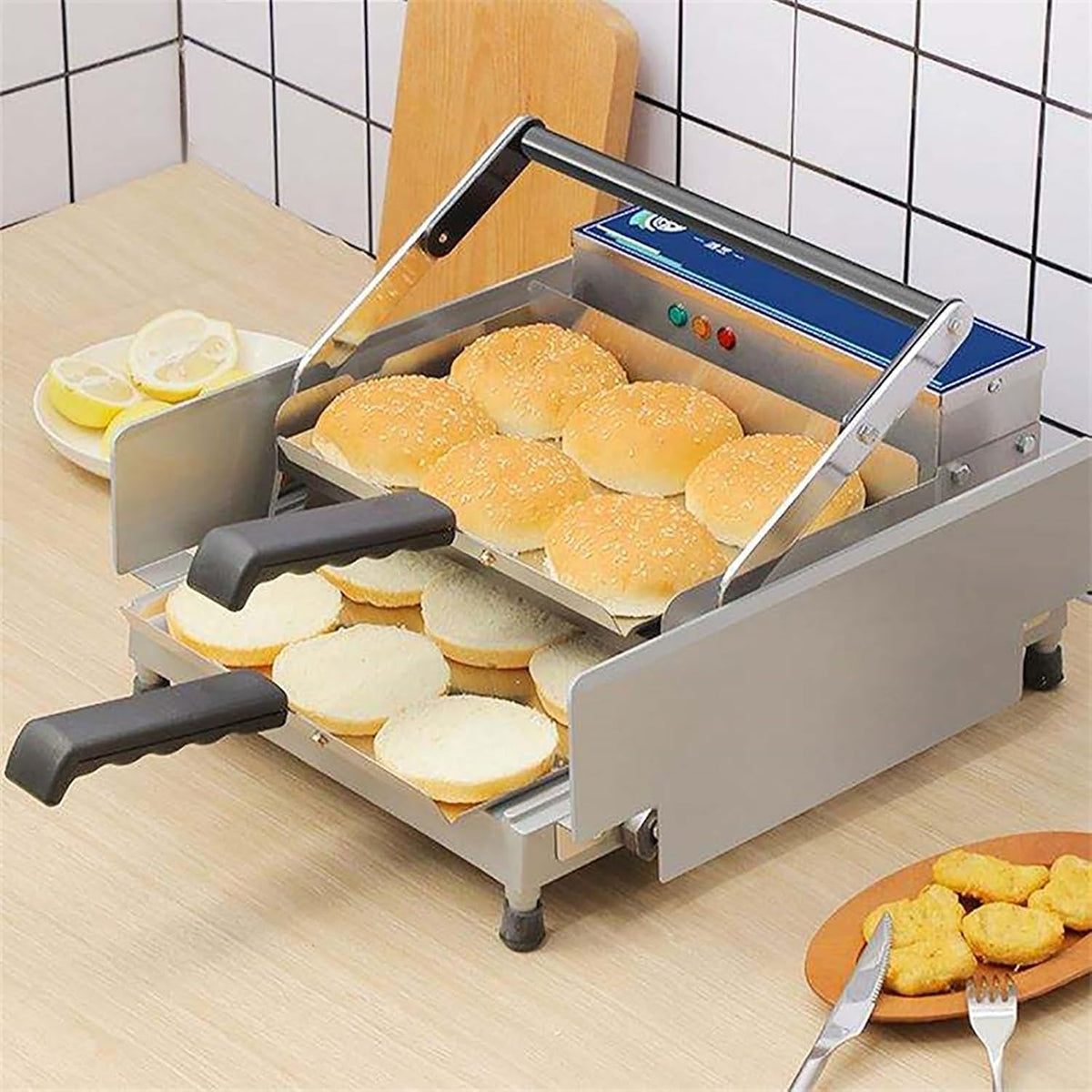 STMKB Brotbackautomaten, 1000 W, Schwarz, Kommerzieller Doppelschicht-Brottoaster, Vollautomatische Brotteig-Heizmaschine