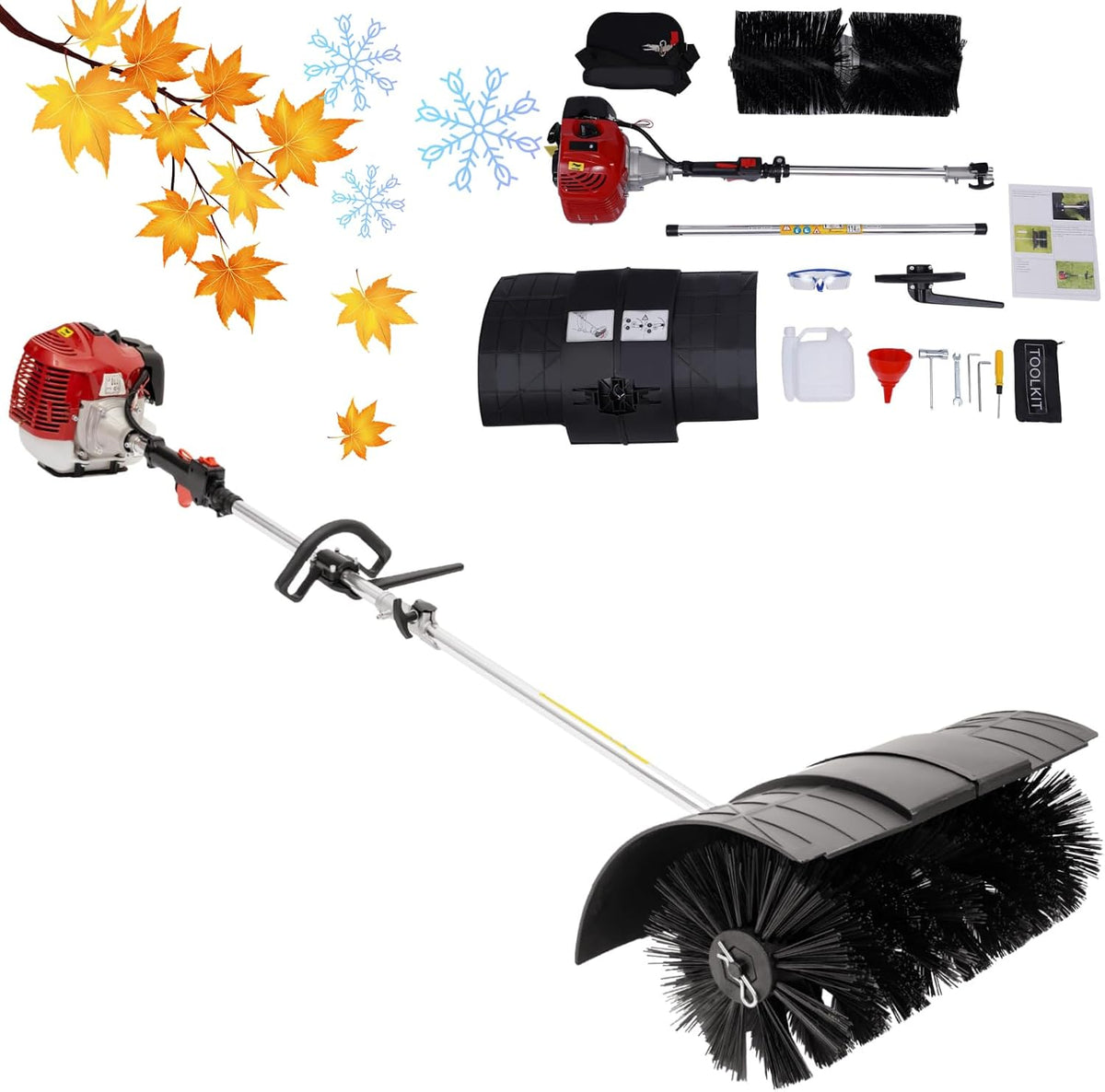 WSIKGHU Schneefräse, Schwarz, Benzin Kehrmaschine Benzin Motorbesen 52CC 2 Takt Benz