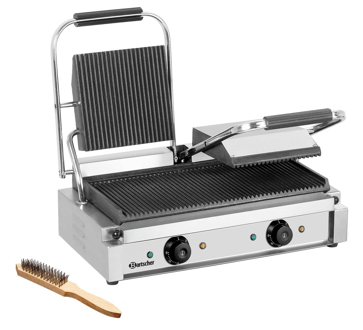 Bartscher Elektrogrill, 3,6 kW, Schwarz, Doppel-Elektro-Kontaktgrill Grillplatten gerillt