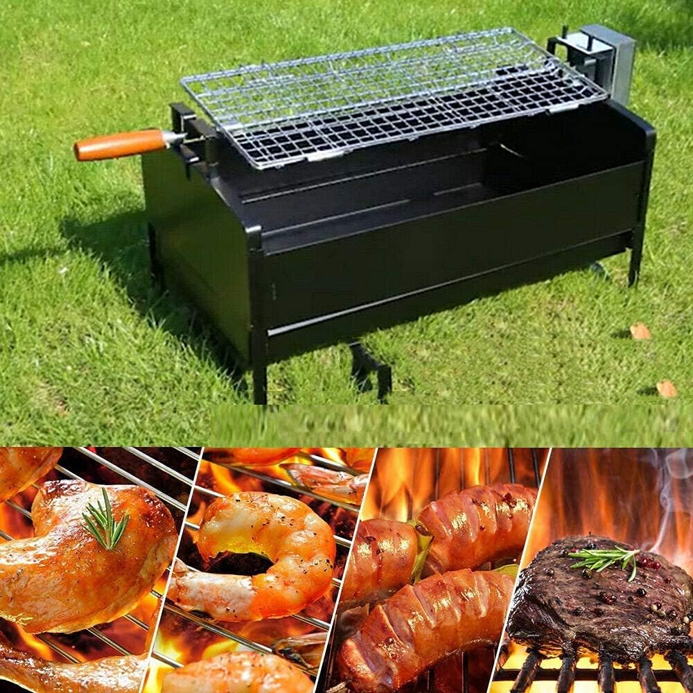 RKYRRKI Elektrogrill, Silber, Elektro-Rotisserie-Set, Barbecue-Grill, automatisch rotierender Holzkohle-Haushaltsgrill für den