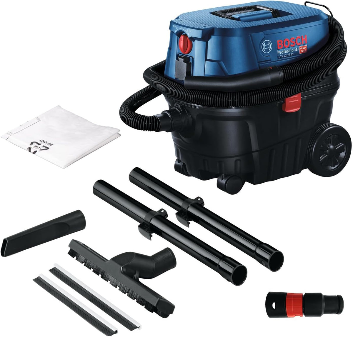 Bosch Professional Nass-Trockensauger, 12 V, 3 m, Grau, Akku Nass-/Trockensauger GAS -25 (inkl. Fugendüse, Schlauch