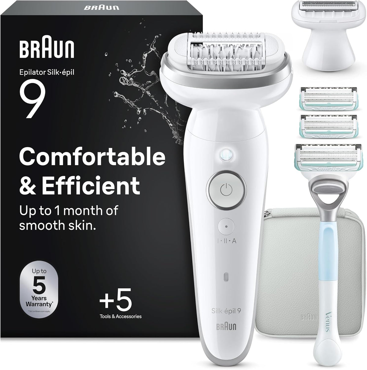 Braun Elektrorasierer, Braun/Weiß/Silber, Epilierer Damen Silk·épil 9, Ladyshaver, 9-141, Haarentferner für Langanhaltende Haarentfernung