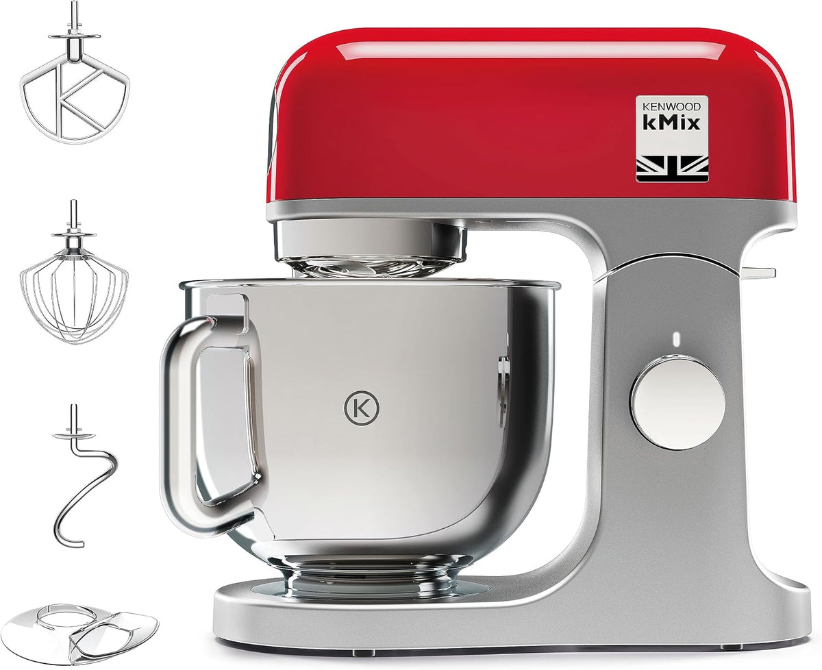 Kenwood Universalküchenmaschinen, 5 l, Silber/Rot, kMix KMX750RD Küchenmaschine, Edelstahl Schüssel, Safe-Use-Sicherheitssystem