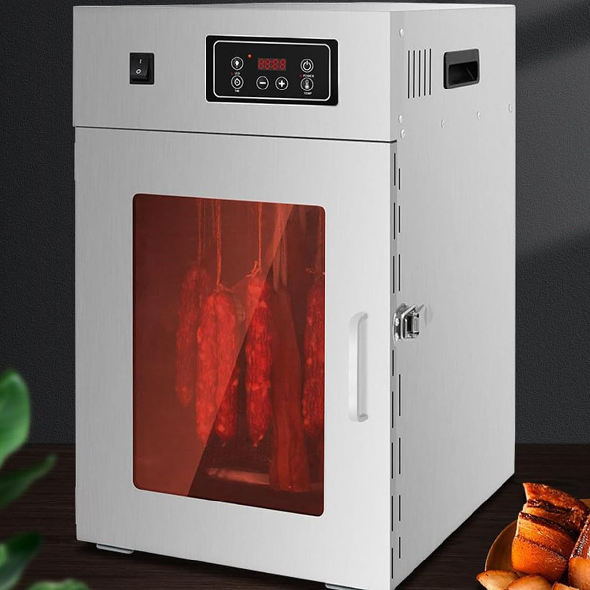 DDZJTPP Dörrautomaten, 800 W, Silber, Dörrautomat Edelstahl - Kompaktes Dörrgerät Edelstahl -, Fisch Und Rindfleischtrockner