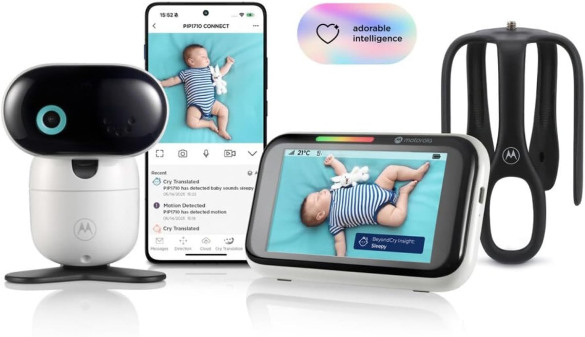 Motorola Nursery Kamera, Schwarz, PIP1710 Connect, WLAN Babyphone mit motorisierter HD- und 5' Touchscreen, KI-Weinerkennung und Übersetzung
