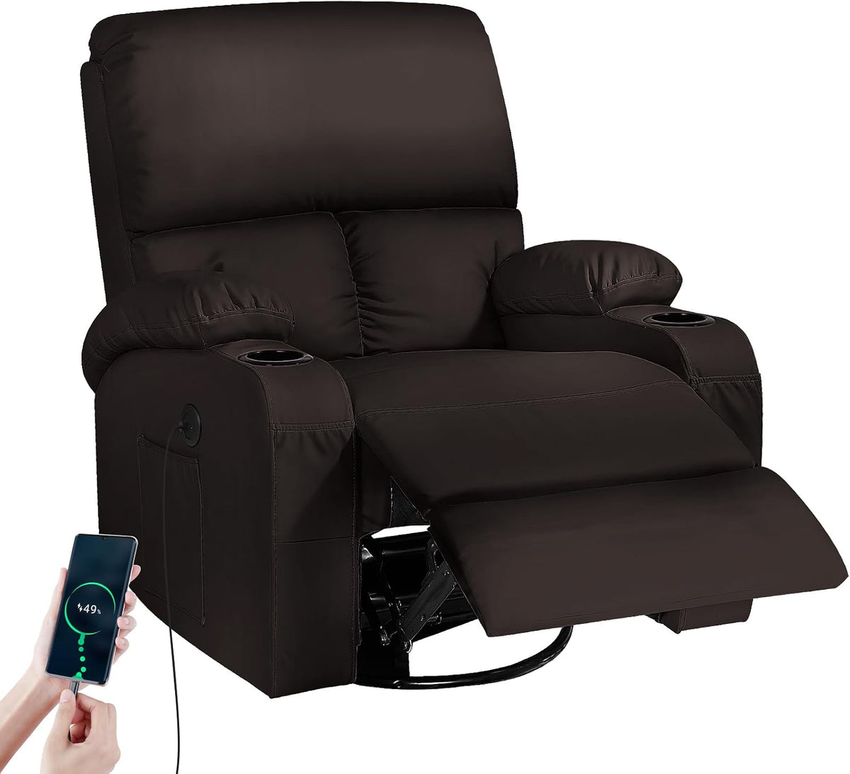 Moonlight Manor Schaukelstuhl, Braun, mit Relaxfunktion, Massagesessel mit Vibration und Wärme, USB- und Type-C-Anschlüsse