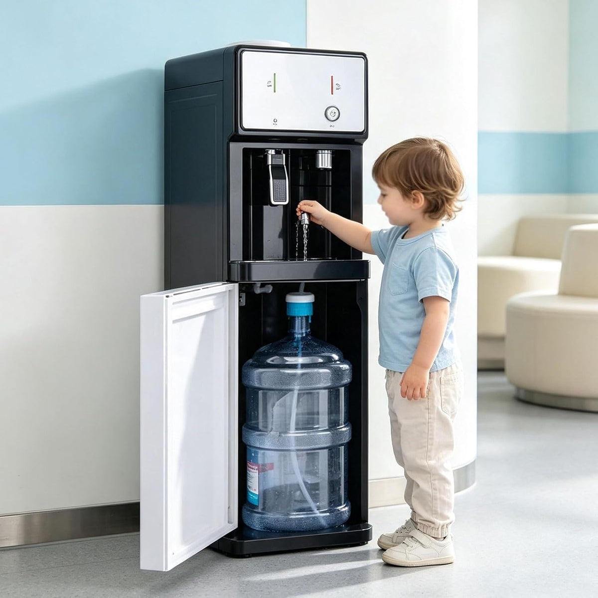 Wasserdispenser Kühler & Wasserspender, Schwarz, Standgerät, 3 Temperaturen, Leise Kühlung, Wasserspender mit Heißwasser