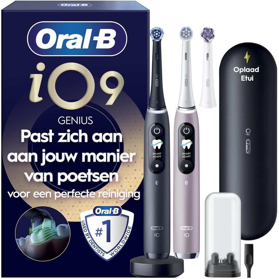Oral-B Rotierend, Schwarz/Rosa, Elektrische Zahnbürste iO 9 Duo, 3 Aufsteckbürsten, Schwarz und Rosa, 7 Putzmodi