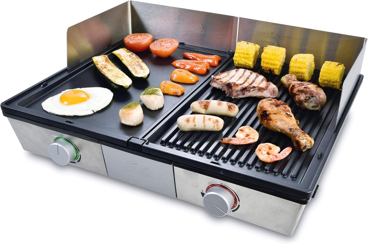 Solis Elektrogrill, Silber, Deli Grill 7951 - - Grill Inklusive Spritzschutz und 2