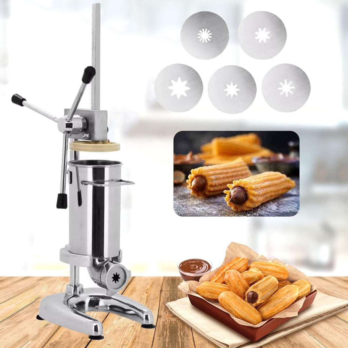 ANXYYDS Donut-Maker, 190* 230*700 mm, 2 L/3 L, Edelstahl, Silber, Kommerzieller manueller Churros-Maker, spanische Donut-Maschine