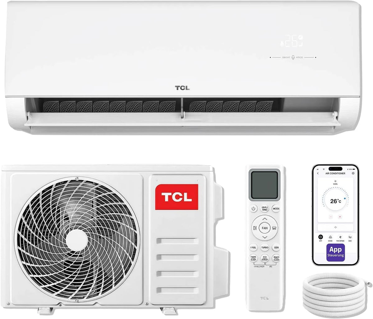 TCL Split-Klimaanlage, 3.5 kW, Weiß, VoxIn Split Klimaanlage 12000 BTU Set, Kühlen Heizen Entfeuchten Ventilieren Hands Free AI Voice