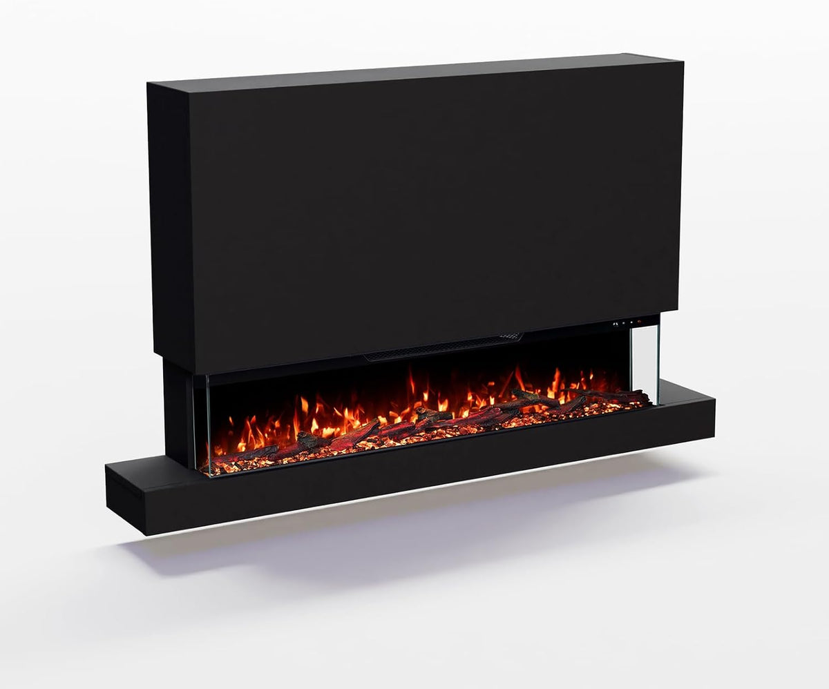 GLOW FIRE Elektrokamin, 137x85x21 cm, 1800 W, Grau, GF Core Clear Wall XL mit realistischem 3D LED-Feuer -, App Steuerung