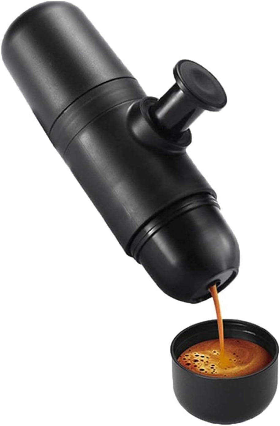 HWSY Kaffeemaschine, Schwarz/Silber, Vollautomatische Kaffeemühle zum Brühen, 70 ml, manuelle, Mini-Espresso, manuelle Handdruck-Espresso