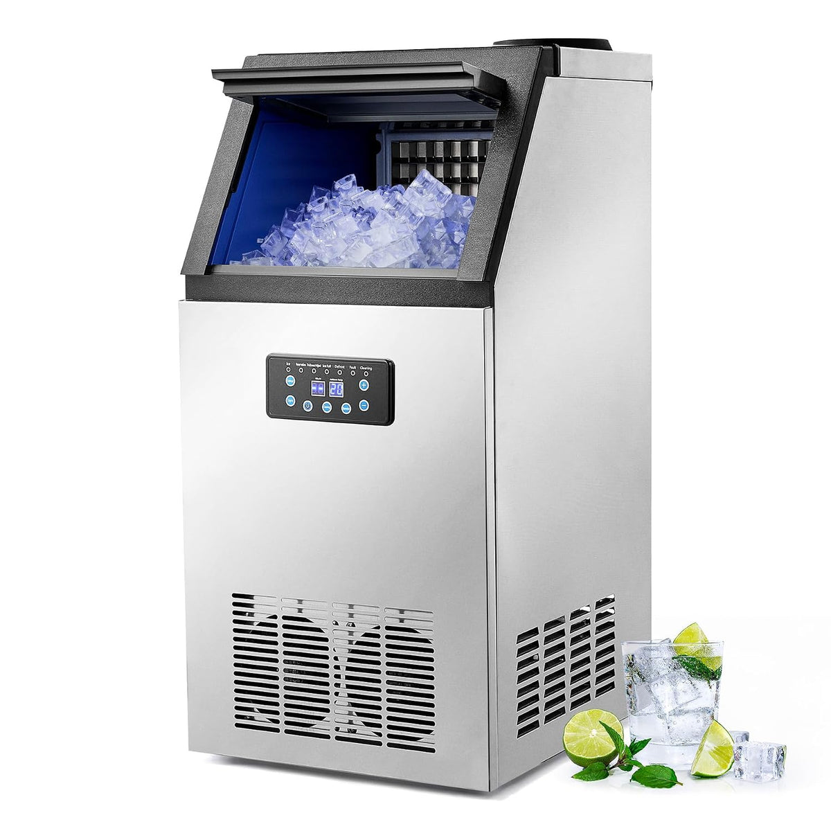 Wilprep Eismaschine, 59 kg, Silber, Kommerzielle Eiswürfelmaschine /24H mit LCD-Bildschirm aus, Restaurant, Café
