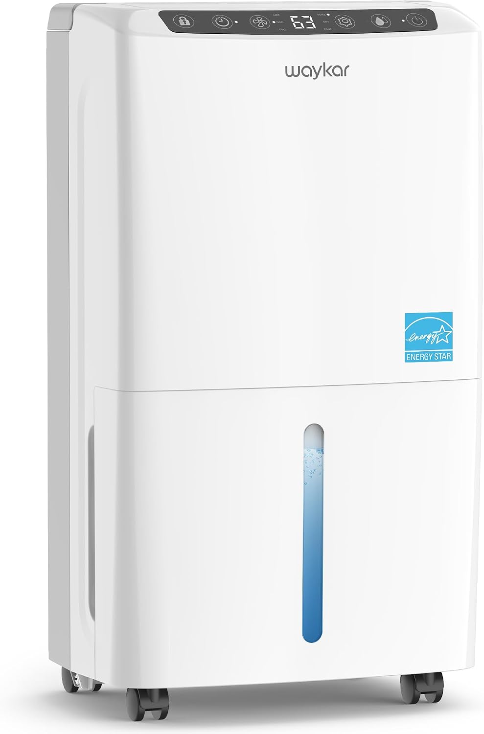 Waykar Luftentfeuchter, 33 dB, Weiß, Energy Star 2025, effizienter für Keller und Zuhause, mit automatischer oder manueller Entwässerung