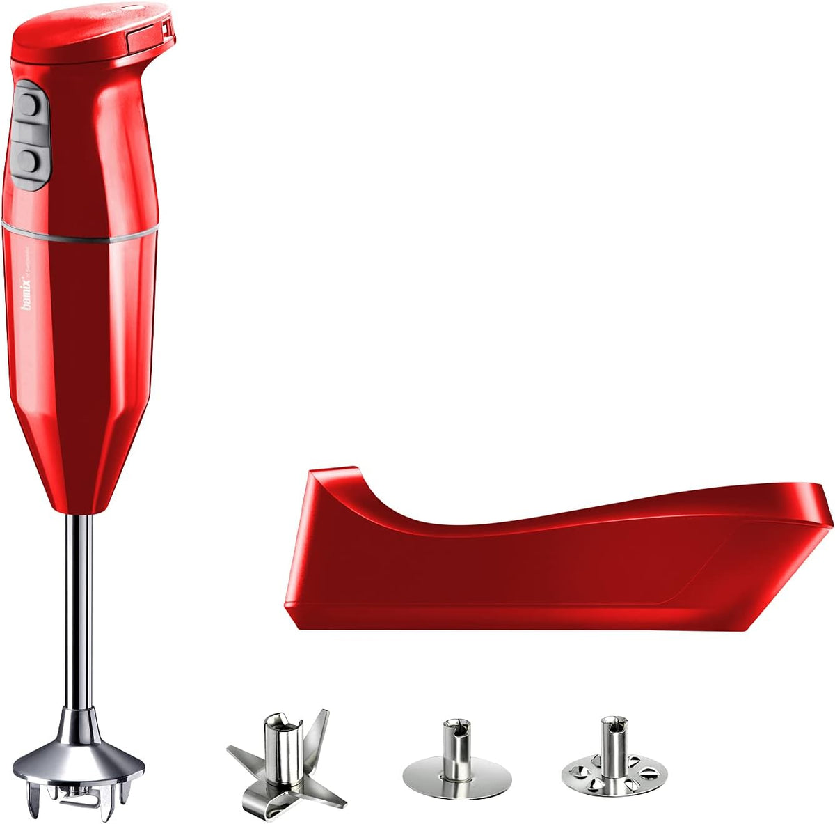 bamix Stabmixer, Silber/Rot, Set cordless PLUS kabelloses, inkl. Multimesser, Quirl, Schlagscheibe aus Edelstahl