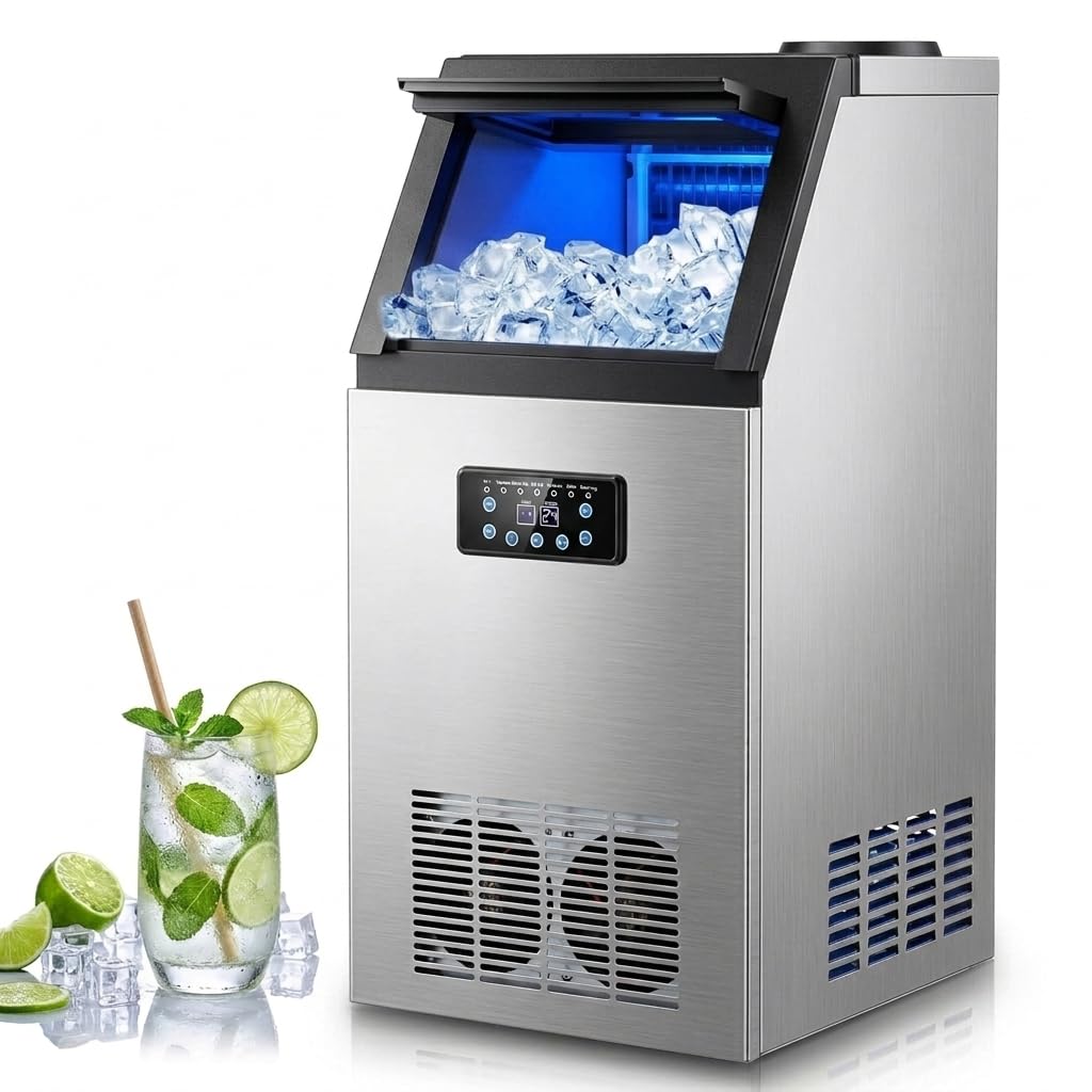 CO-Z Eismaschine, 59 kg, 36 W, Silber, Gastro Eiswürfelmaschine /24h, Edelstahl Eiswürfelbereiter mit Selbstreinigungsfunktion