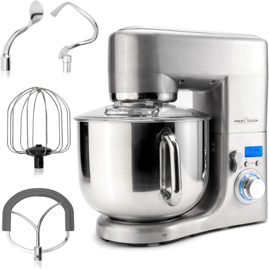 Profi Cook Universalküchenmaschinen, 10 L, Silber, Küchenmaschine mit XL Edelstahlschüssel