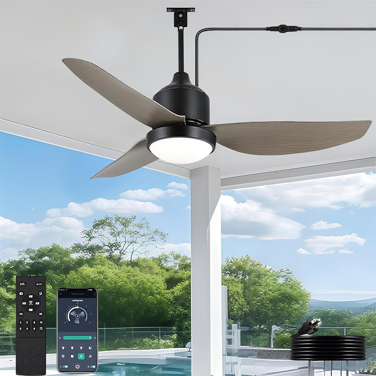 TRUYOK Deckenventilator, Φ106 * 15/25 CM, Weiß, 106CM Außen mit Beleuchtung IP65 Wasserdicht Outdoor