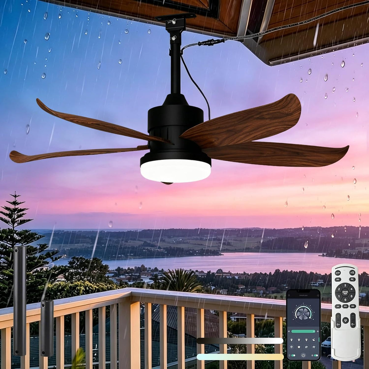 TRUYOK Deckenventilator, ≤ 35 dB, 106 cm, ABS, Weiß, mit Beleuchtung und Fernbedienung, IP65 Wasserdicht, LED Dimmbar Ventilatorlicht