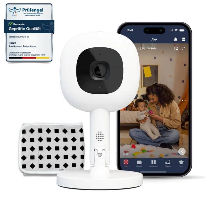 Nanit Kamera, Weiß, Pro Babyphone mit - Flex-Ständer & Atemüberwachung -, Sensorfreie Atembewegungsmessung - 130°-Sichtfeld
