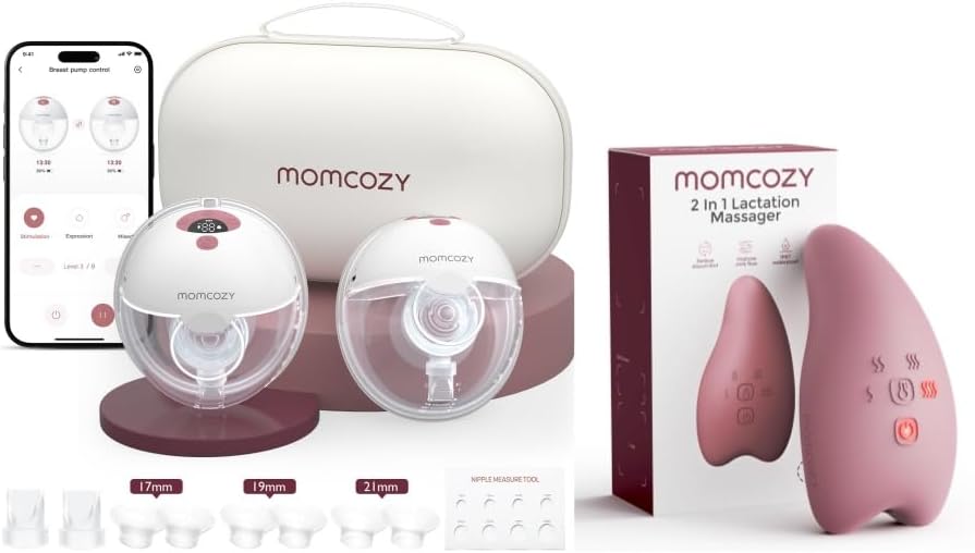 Momcozy Brustpumpen, Schwarz, Milchpumpen- und Brustmassage-Set, multifunktionales Massagegerät für eine angenehmere