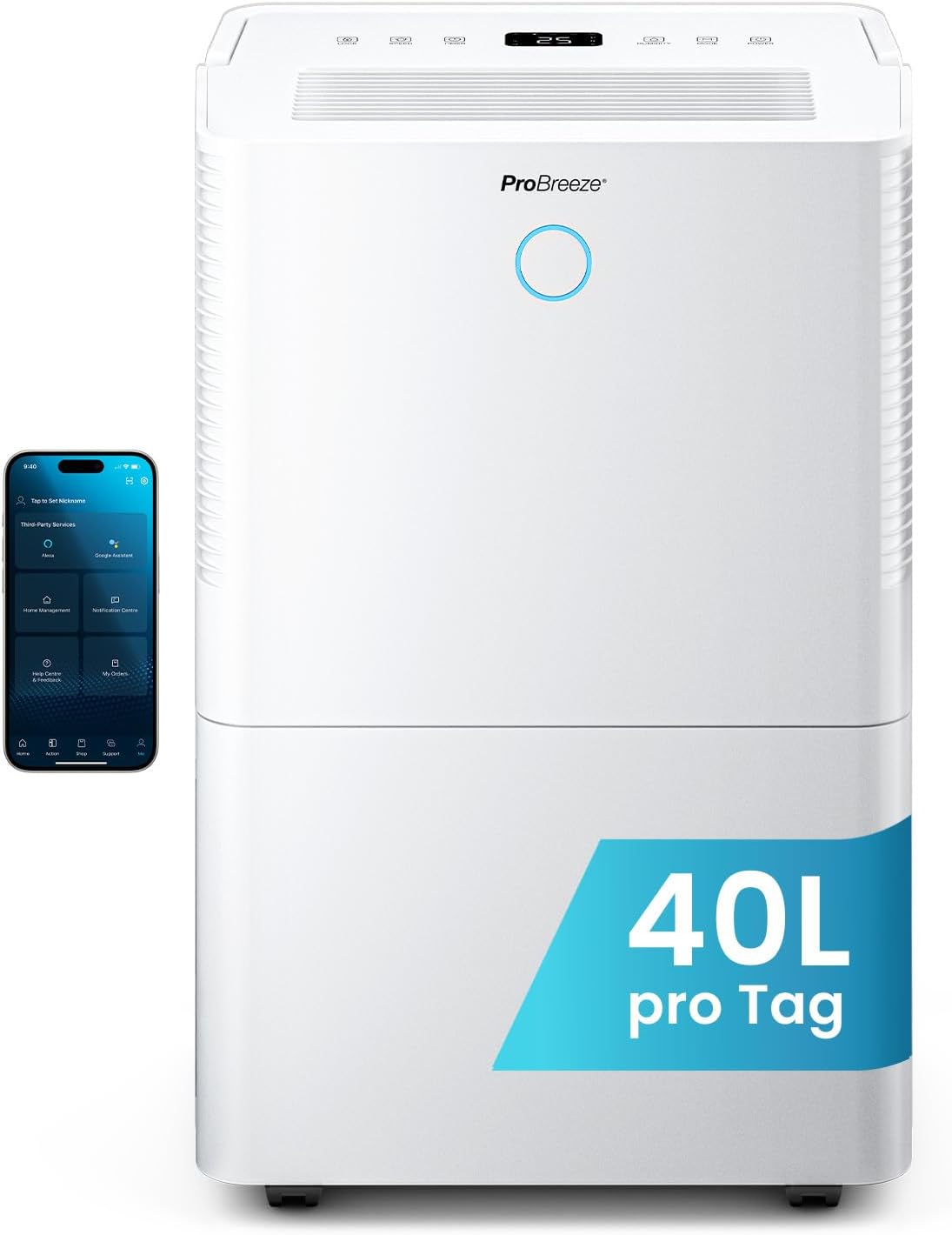 Pro Breeze Wäschetrockner, 40 L, Weiß, OmniDry Luftentfeuchter elektrisch mit WLAN App Steuerung, Hygrometer, 24h-Timer