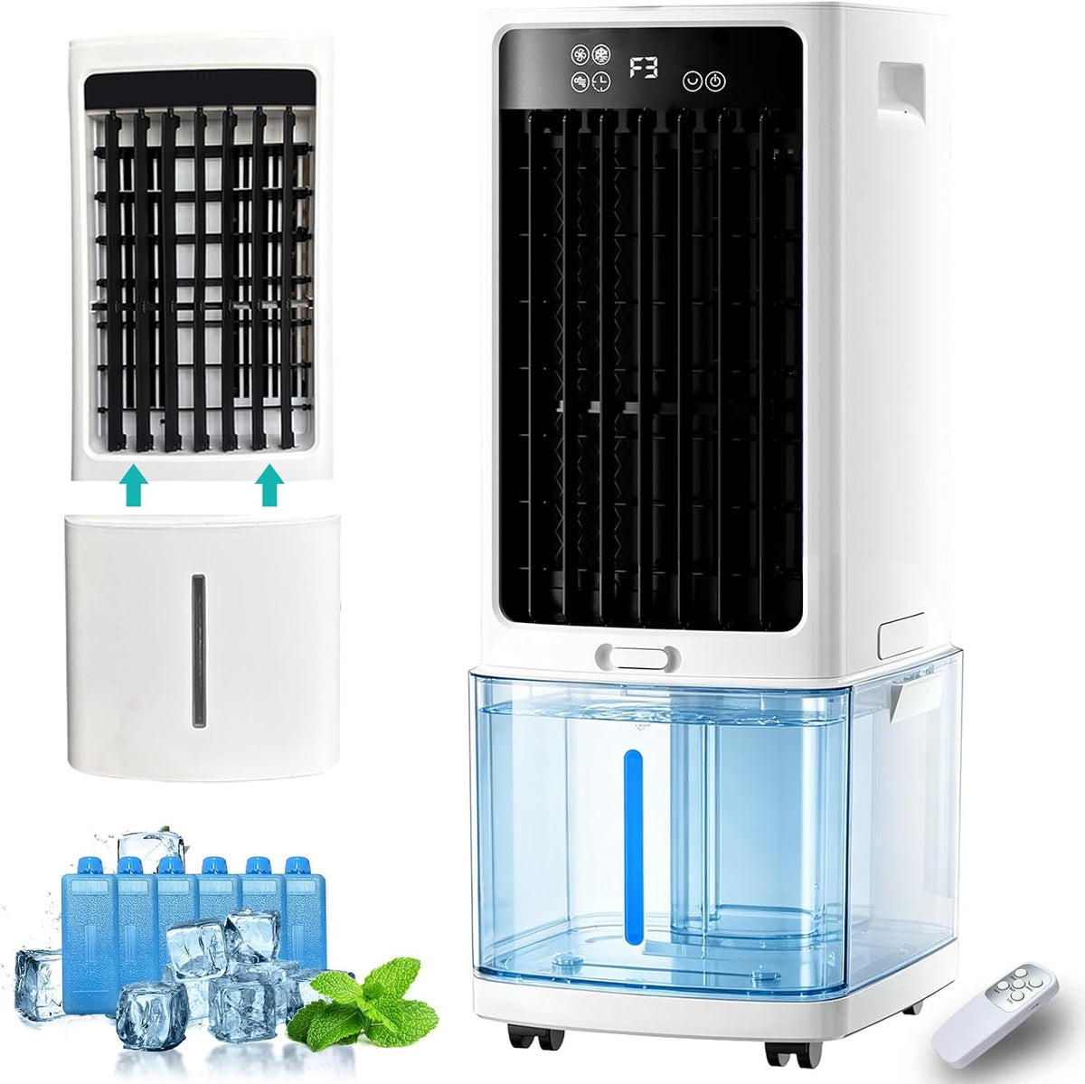 AnYaBinni Klimaanlage, ≤40-55 Dezibel, 800 m, 12 l, Weiß, Verdunstungsluftkühler, (Alternative mobiles Klimagerät ohne Abluft)