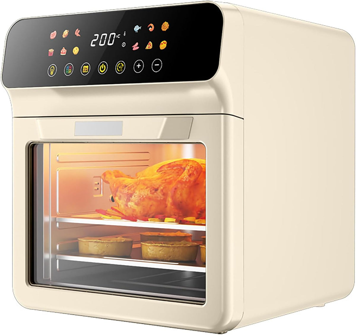 12 L Heissluftfritteuse, 12 L, Schwarz, Heißluftfritteusen-Toaster-Ofen-Kombination, 360° Heißluftzirkulation