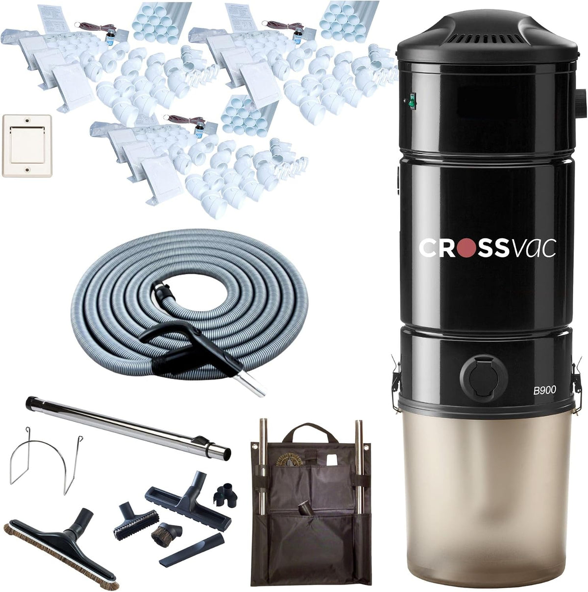 crossvac Staubsauger, 9,1 m, Schwarz, Zentral Set X-Large B900 - Zentralgerät B900 - Schlauch-Set