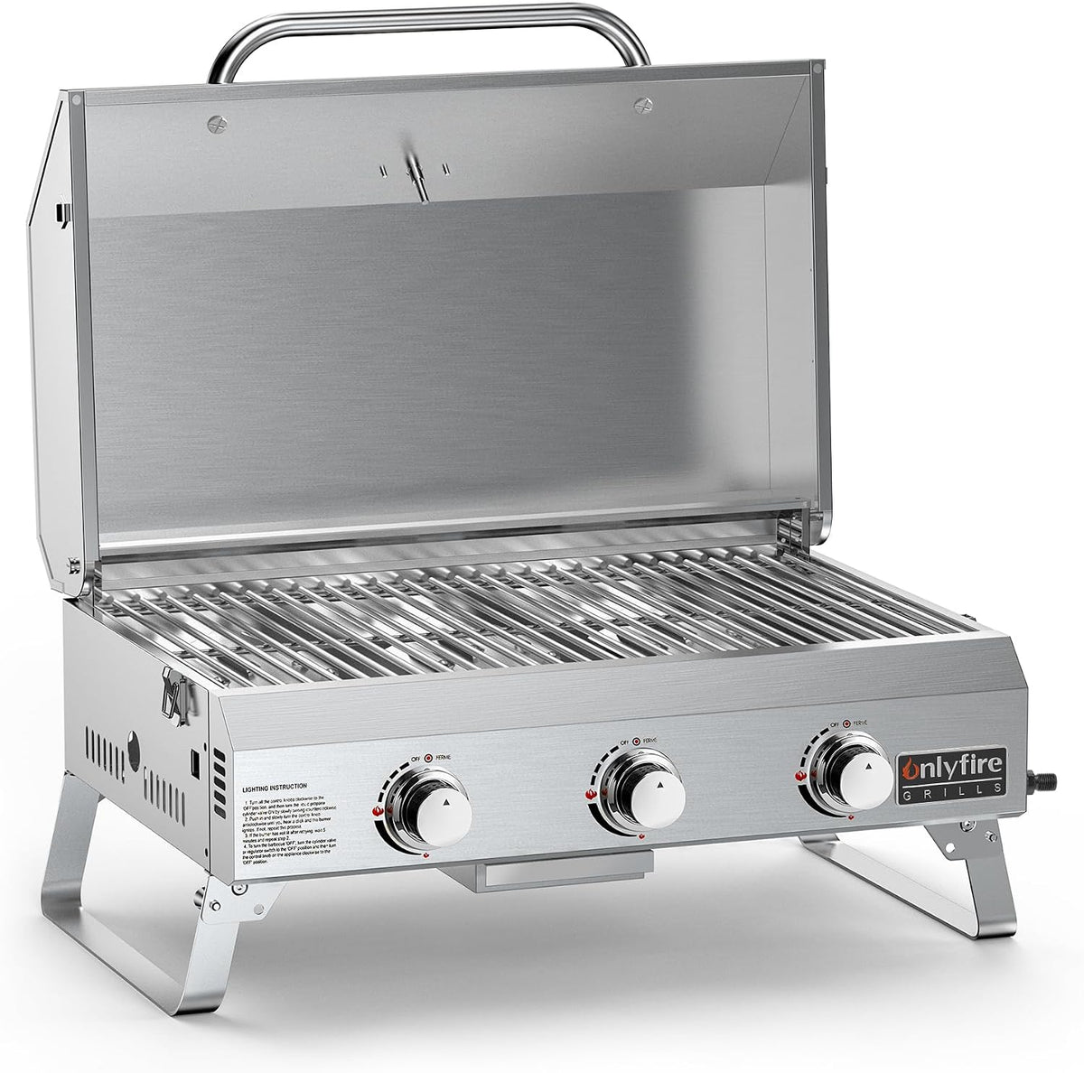 onlyfire Gasgrill, Schwarz, 3 Brenner Tragbarer